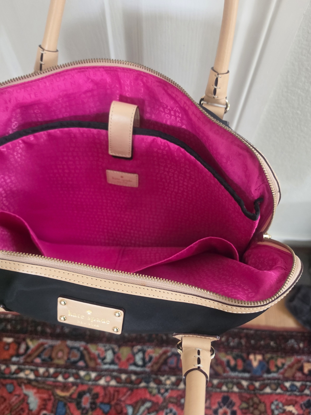 Kate Spade Kennedy Park Calista laptop bag in black nylon with tan leather trim - Picture 7 of 10